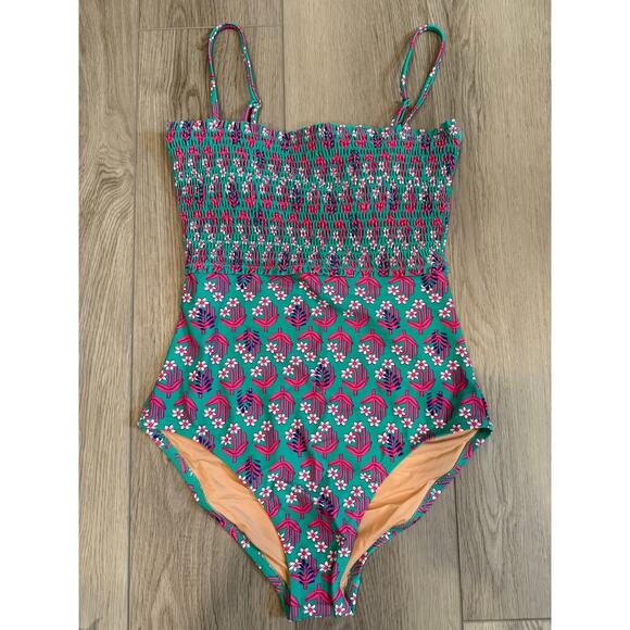 J. Crew Smocked Ella One Piece Swimsuit Resort Vacation Regal Rose Small - Picture 2 of 7